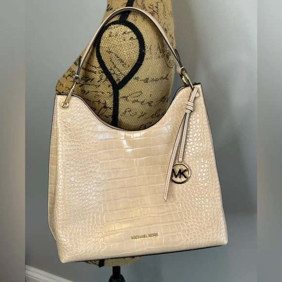 NEW Michael Kors Buff Joan Large Slouchy Shoulder Bag Embossed Crocodile - Picture 1 of 8